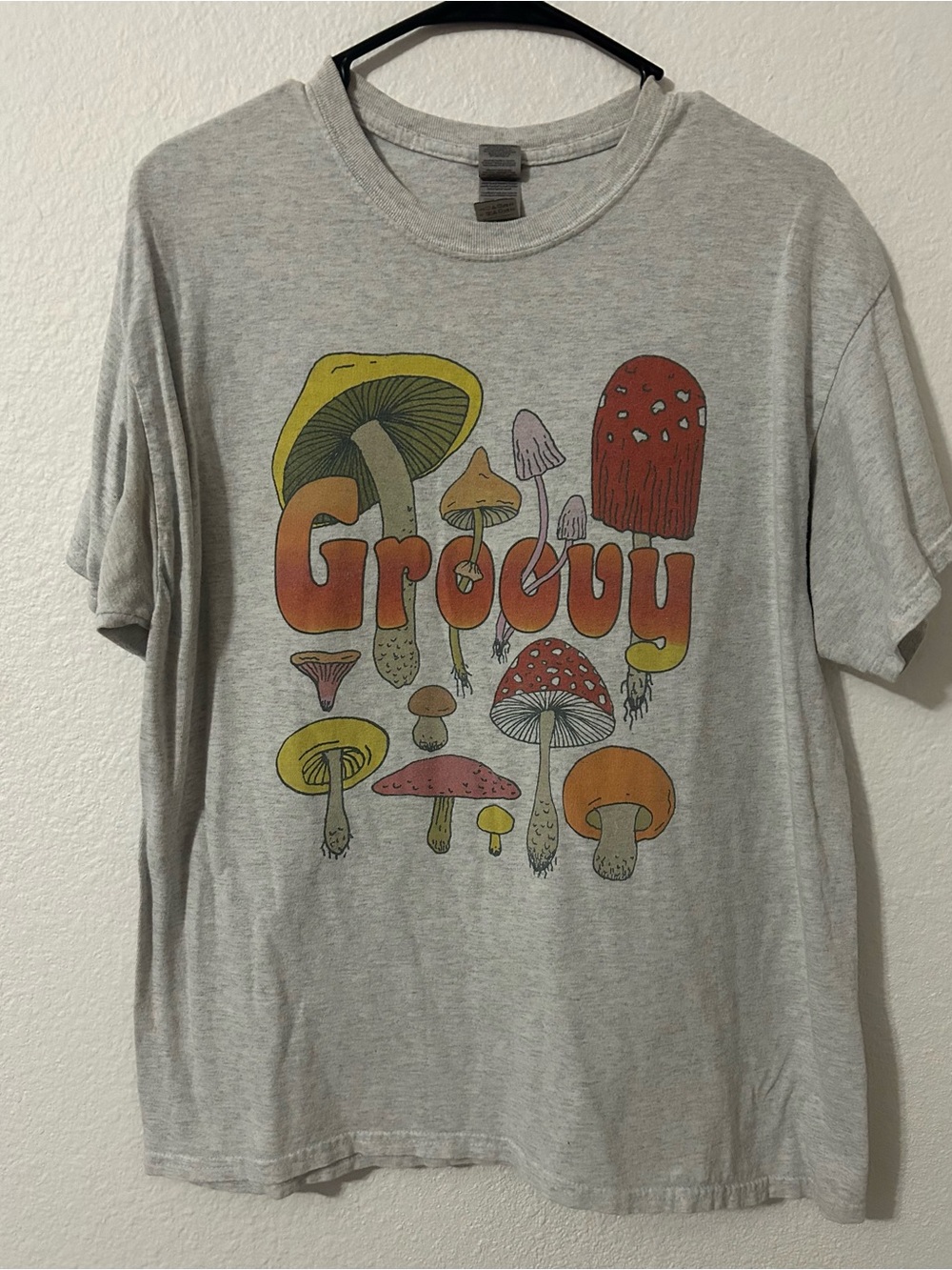Groovy Mushroom Graphic Unisex Tee - Gray